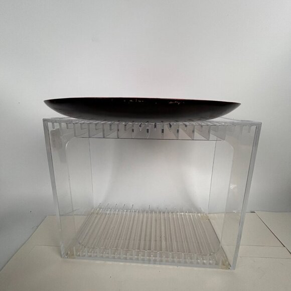 Vintage Chinese Red Cinnabar Hand Carved Wood Plate Landscape 10" - Picture 6 of 10